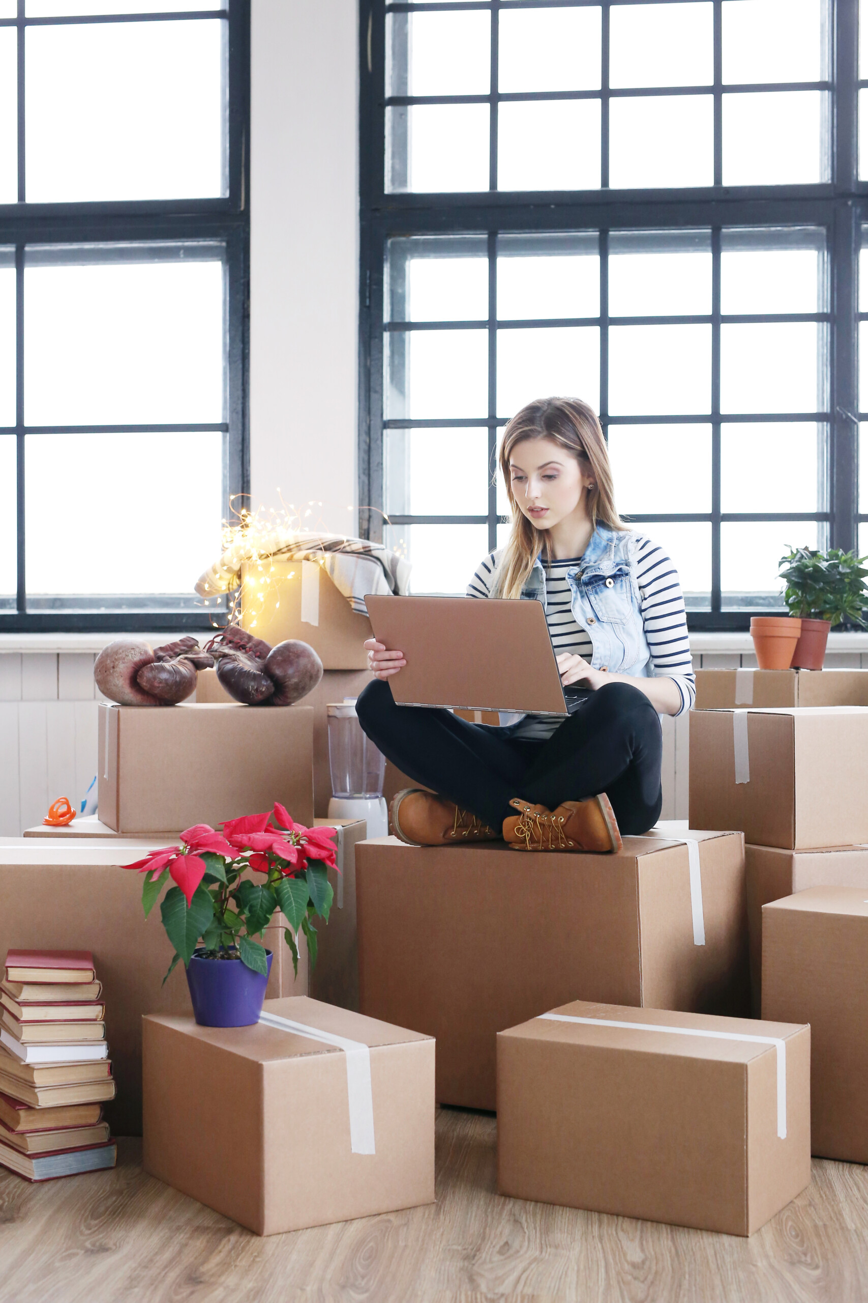 Woman and cargo packages